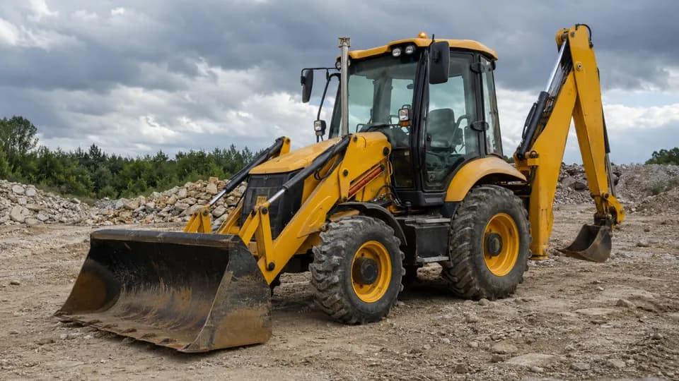 Koparko-ładowarka JCB 3CX z przednią łyżką na budowie