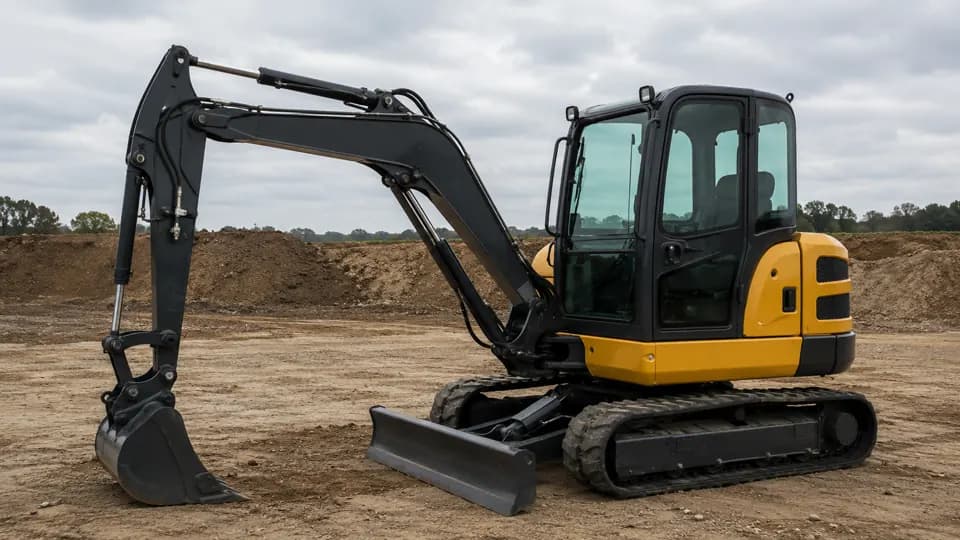 Minikoparka Wacker Neuson EZ50 z łyżką na placu budowy
