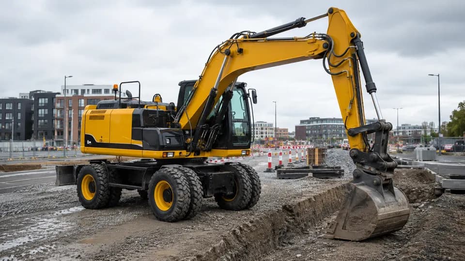 Koparka kołowa JCB 17t z łyżką na placu budowy