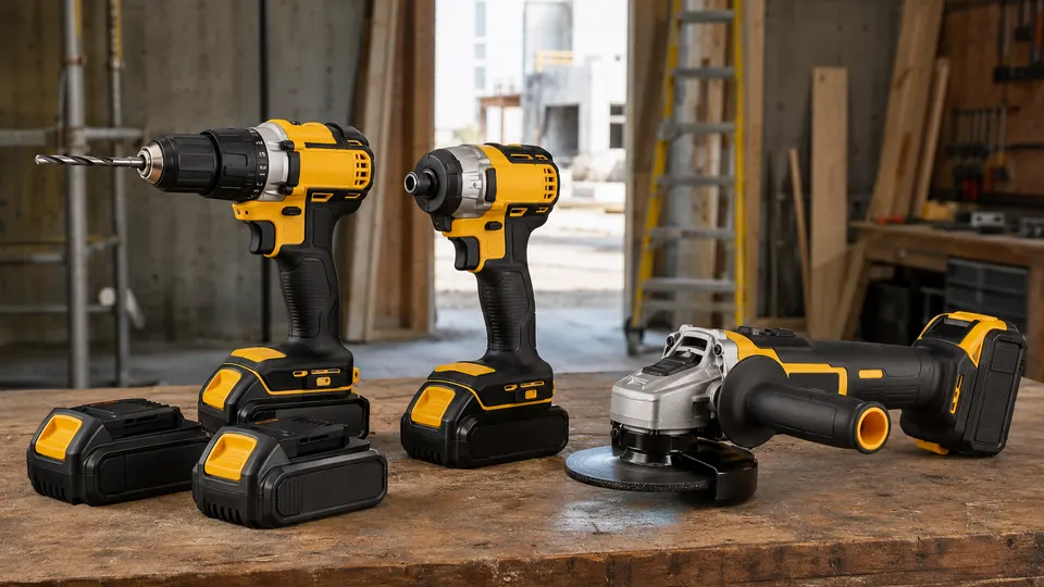 Zestaw akumulatorowych narzędzi DeWalt na stanowisku roboczym